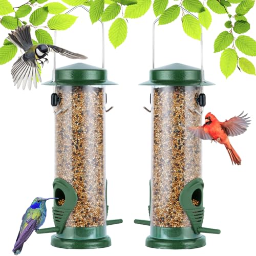 Urban Deco Vogelfutterhaus zum Aufhängen, Vogelfutterspender aus Metall, Futterhaus für Vögel für Garten, 2 Anschlüsse, strapazierfähig, wetterfest, 2 Packungen, Grün