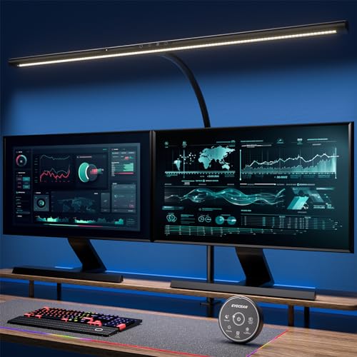 EYOCEAN Schreibtischlampe LED mit Gestensteuerung & Fernbedienung, 24W 80CM Klemmbare Dimmbare Monitor Lampe Tageslichtlampe für Arbeiter in Büro Leser Architekenden Schneider