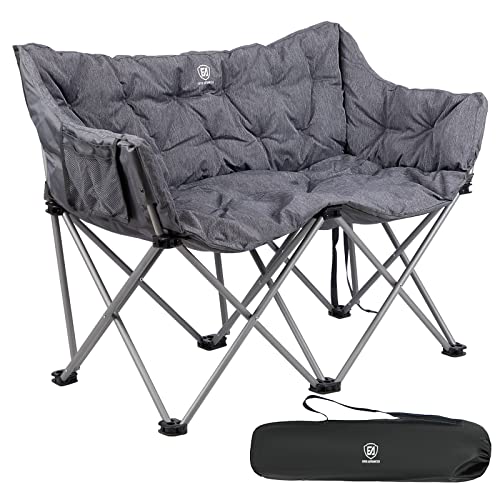 EVER ADVANCED Campingstuhl Klappbar für 2 Personen Faltsofa 300KG Belastbar, Luxus Klappstuhl XXL 2 Sitzer, Campingsofa Dick Gepolstert Hohe Lehne Extra Lang für Outdoor Garten Balkon Indoor