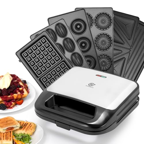 SUPERLEX 6-in-1 Multifunktional Sandwichmaker set, für Sandwichtoaster Kontaktgrill Waffeleisen Kuchen 2 Scheiben mit Antihaftbeschichtung, Doppelseitiges Backen bei Konstanter Temperatur, BPA-frei