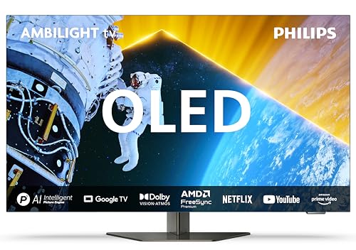 Philips Ambilight 48OLED809 4K OLED Smart TV - 48-Zoll Display mit P5 AI Perfect Picture, Ultra HD Google TV, Dolby Vision und Dolby Atmos Sound - Funktioniert mit Alexa und Google Sprachassistent
