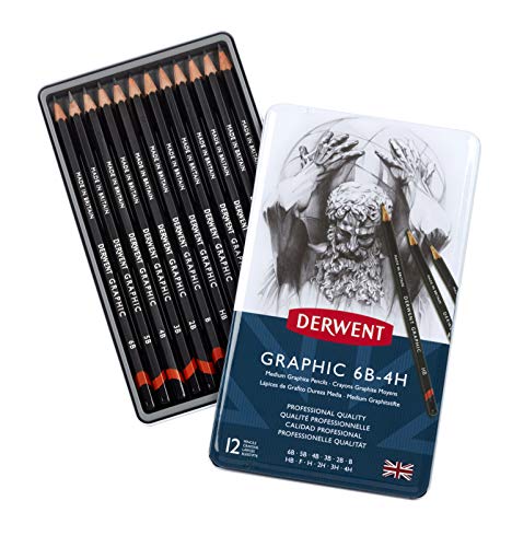 Derwent Graphic Bleistifte M 6B-4H Metallbox 12 Stück