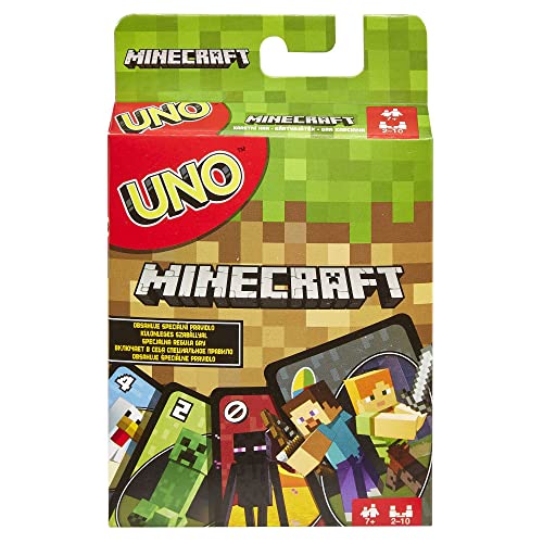 Mattel Games UNO Minecraft Edition - Kartenspiel mit Charakteren aus Minecraft und einer besonderen Creeper-Karte, für die ganze Familie und Fans von Minecraft ab 7 Jahren, FPD61