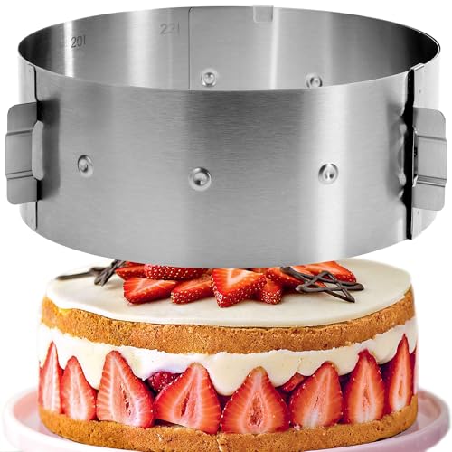 Menz Tortenring verstellbar - Edelstahl Kuchenring, Tortenring 10 cm hoch, Backring verstellbar Ø 16-30 cm, Stabiler Tortenring Skala zum Backen, Tortenform zum Dekorieren