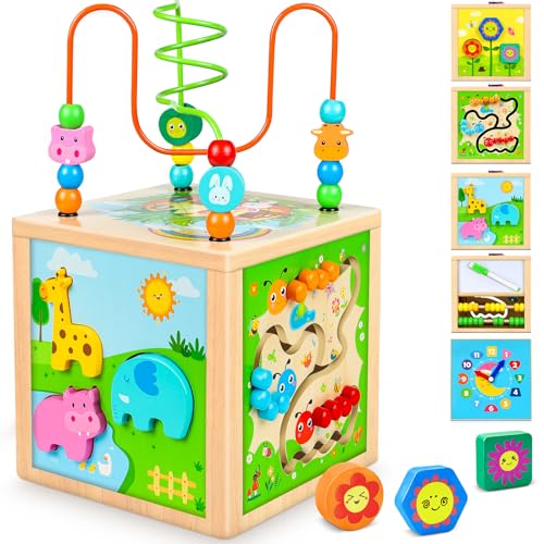 Jojoin Motorikwürfel Motorikspielzeug ab 1 Jahr - Aktivitätswürfel Montessori Baby Spielzeug - Motorikschleife Kinderspielzeug Sortierspiel Holzspielzeug Lernspielzeug für 2 3 4 Jahre Kinder