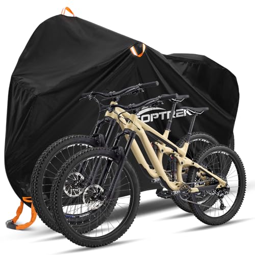 toptrek Fahrradabdeckung für 2 Fahrräder Wasserdicht 210D Oxford-Gewebe Fahrradgarage Outdoor 210 x 110 x 95 cm Hochwertige Fahrrad Abdeckplane mit Schlossösen Sonnenschutz Reißfestigkeit mit Beutel