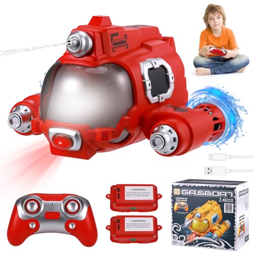 Wyxron Ferngesteuertes Boot für Kinder RC Boot 2,4 GHz Pool Spielzeug Kinder mit Wasserpistolenfunktion und Lichtfunktion, Sommer Wasserspielzeug Kinders Pool Uboot Geschenke für Kinders (Rot)