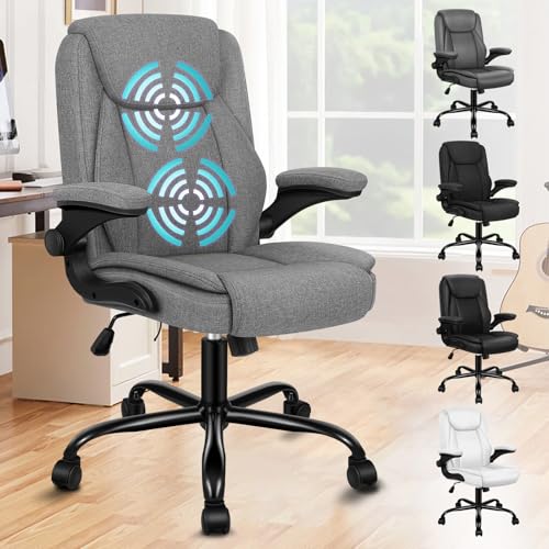 ALFORDSON Massagebürostuhl, Computerbürostuhl, Schreibtischstuhl mit mittlerer Rückenlehne, 150 kg Tragkraft, 90-135° verstellbare Rückenlehne, ergonomischer PC-Stuhl, Leinenstoff, Grau