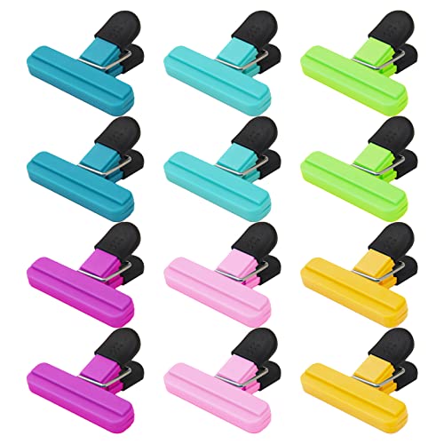Tütenclips, 12 Stück Plastik Verschlussklammern KüChe Essen Taschen Farbe Tüten Clips Verschluss Klammern Beutelclip für Snacks Brot Chips Kaffee Lagerung, SchüTzen vor Aromaverlust, Frischhalten