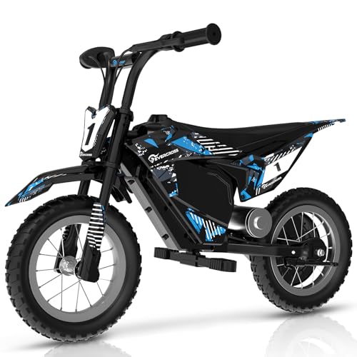 EVERCROSS EV13M Kinder-Elektromotorrad mit 12“ Breiten Reifen, 8/16KM/H Geschwindigkeitsmodi & 12KM Reichweite, Scheibenbremssystem, für Kinder von 3-7 Jahren