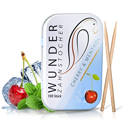 Wunder Zahnstocher - Zahnstocher mit Geschmack - gute Alternative zu Kaugummi - hilft gegen Nägelkauen - frischer Atem mit Aromatisierte Zahnstocher - Zuckerfrei, Vegan (Kirsch/Menthol)