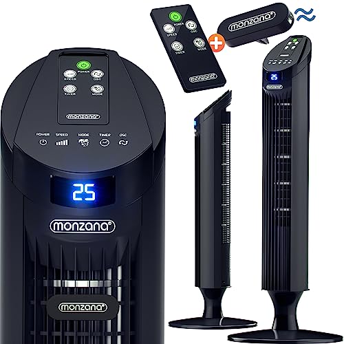 Monzana Turmventilator 70° Oszillationswinkel Fernbedienung 3 Geschwindigkeitsstufen 84cm Timer 1-12h Aromabox Raumerfrischer Turbofunktion schwarz