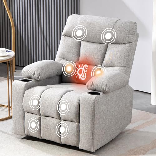 BRTHORY Relaxsessel mit Massagefunktion Fernsehsessel Liegefunktion Vibration Heizung, Dicke Rückenlehne und Armlehnen, Massagesessel mit Wippfunktion, 360°drehbar