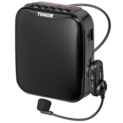 TONOR Sprachverstärker Tragbar, Wiederaufladbarer Mini Stimmverstärker mit Bluetooth Lautsprecher, Kabelgebundenem Mikrofon-Headset, PA-System für Trainer, Reiseführer, Tagungen, Fitness, K10