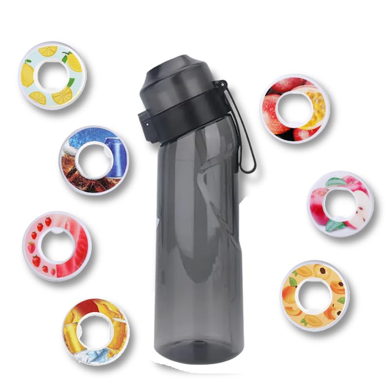 Générique Air Trinkflasche mit 7 Pods, 650 ml, Duft-Wasserflasche, fruchtiger Geschmack, umweltfreundlich, BPA-frei, Geschmackskapseln, Sport, Kinder, Stroh, Cola, Apfel, Erdbeere, ... Set Up Pack