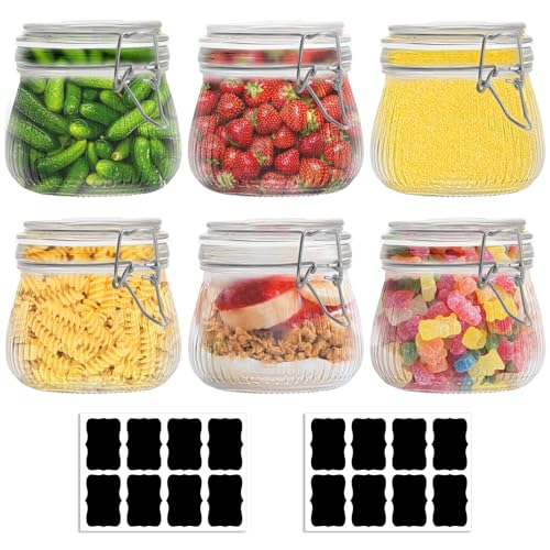 Omtofo 6 Teiliges Set EinmachgläSer Mit BüGelverschluss, 500ml DrahtbüGelgläSer, VorratsgläSer Mit Deckel Luftdicht Geeignet Als Einmach, Fermentierglas, Zur Aufbewahrung, Zum BefüLlen