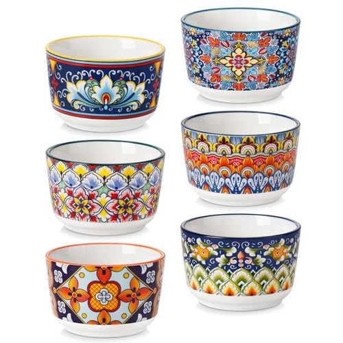vancasso Serie SIMI, Souffle Förmchen 6er Set, 180ml Creme Brulee Schälchen, Souffleeförmchen Backofenfest, Keramik Dip Schälchen, Kleine Dessertschälchen, Bohème-Stil Mini Auflaufform