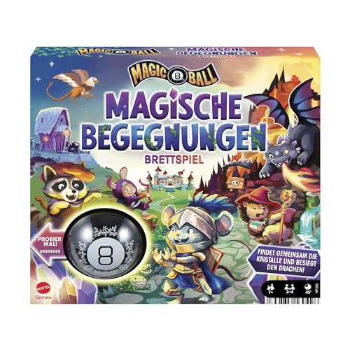 Mattel Games Magic 8 Ball Magische Begegnungen, Kooperatives Brettspiel, Deutsche Version, Entdeckung von magischen Gegenständen, für 24 Spieler, Gesellschaftsspiele ab 7 Jahre, HPJ69