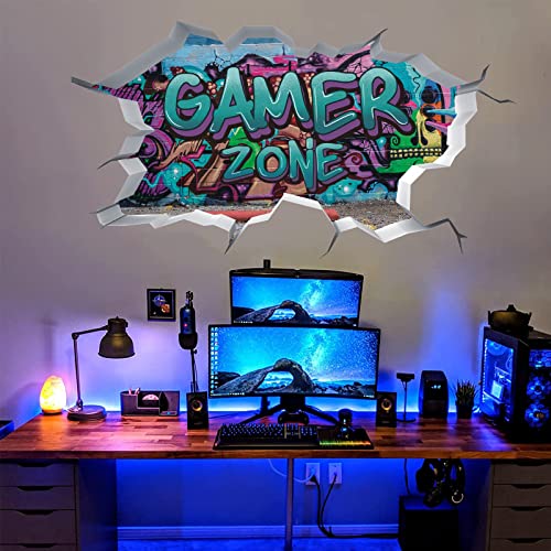 TOARTI 3D Game Wandaufkleber,Wandtattoo Kinderzimmer Jungen,Blau Violett Gamer Poster,Gaming Wandbild für Schlafzimmer,Wandtattoo Junge Teenager,Videospiel Wandstikcer für Jugendzimmer Deko Geschenk