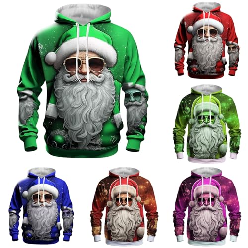 Herren Weihnachtspullover Rentier Lustig 3D Hoodie Herren Sweatshirts Weihnachts-Pullover für Männer Weihnachtsmann Weihnacht Pullover Ugly Christmas Sweater Weihnachts Hoodie