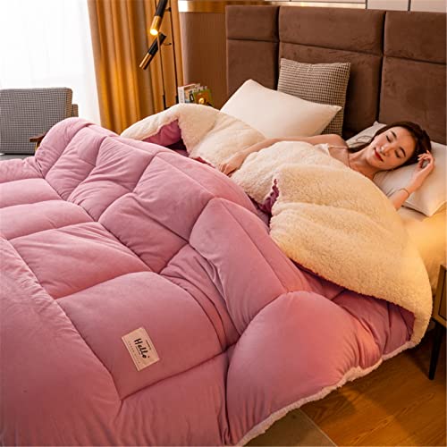 HULG Dicke Decke,Baumwoll-Bettdecke Dicker Und Dichter Fleece-Lamm-Samt-Stoff, Warmer Kaschmir-Quiltkern, Super Weiche Bettwolle-Wollfleece-Decke (Pink,150x200cm-3.5kg)