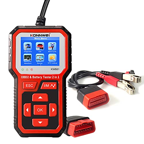 KONNWEI KW681 OBD2 Diagnosegerät,6/12V Batterietester 2-in-1,OBD2 Scanner,Auto Mit Vollen OBD2-Funktionen,OBDII Diagnose Fehlerspeicher Auslesen, obd2 Diagnose für BMW VW Audi Alle OBDII Fahrzeugen