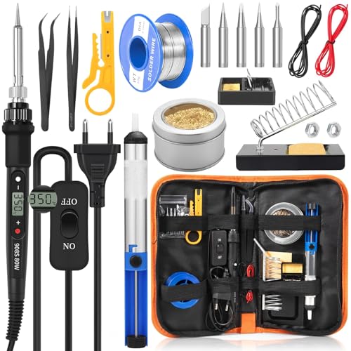CIRULLI Lötkolben Set 80W (350℃-500℃), 17 in 1 Lötset mit Ein/Aus-Schalter, 5 Lötspitzen, Entlötpumpe, Lötkolbenständer, Pinzette, Lötkolben für Elektroarbeiten und Reparaturen