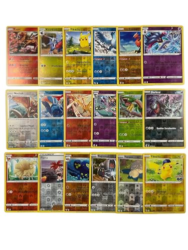 Original 20 Pokemon Karten Reverse Holo Glitzer, deutsch seltene Pokémon Karten Holographische Reverse Verschiedene Karten aus aktuelle Sets + Heartforcards® Versandschutz