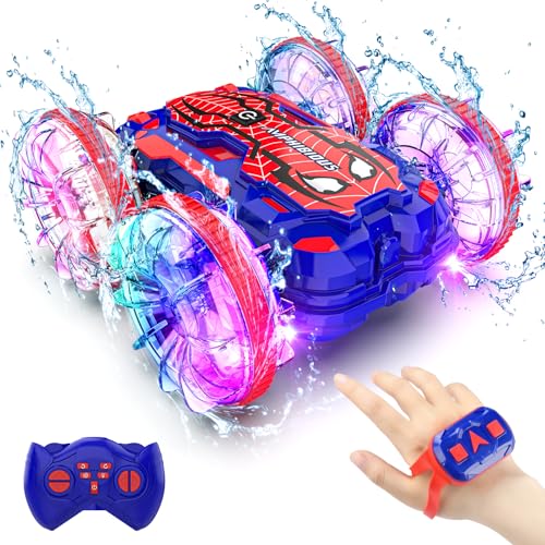Amphibienfahrzeug Ferngesteuertes Auto Spider, RC Boot Stunt Car mit Handsteuerung& Fernbedienung Jungen Kinder Geschenke 6 7 8 9 10 11 12 Jahre Spielzeug Indoor Outdoor Spiele Kinderspielzeug