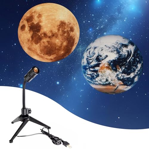 Colexy Planet Lampe Erde Mond Projektorlicht mit Foto, USB-Anschluss, 360 ° drehbarem romantischem Vision-Stimmungslicht, geeignet für Fotografie, Selfie, Wohnzimmerdekoration (Moon Earth)