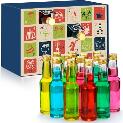 Jingmore 24 Stück 2024 Alkohol Adventskalender und 24 Weihnachten Weinflasche Urlaub Adventskalender Weihnachten Weinkalender Geschenk für Erwachsene Xmas Party Dekor (Alkoholfrei)