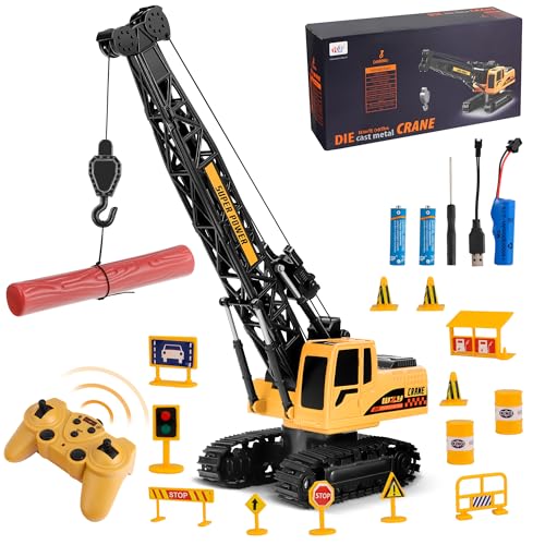 Joellfuner Kran Spielzeug, 2,4G Kran Ferngesteuert mit Lichtern und Geräuschen Realistischer, Großer RC Kranspielzeug mit 12PCS Miniaturmodelle, Geschenk für Jungen und Mädchen