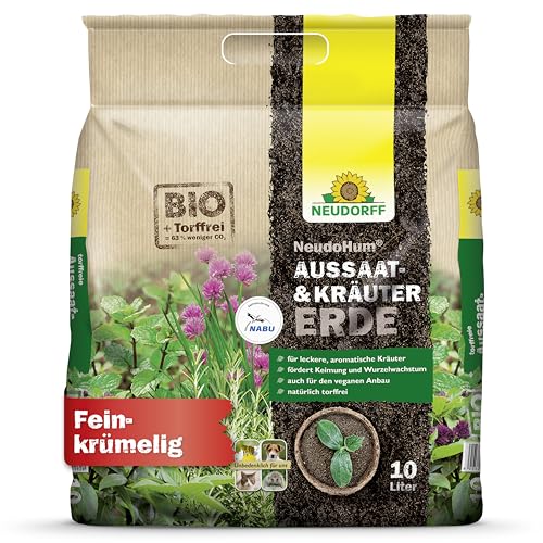 Neudorff NeudoHum Aussaat- & KräuterErde - Torffreie Bio Erde fördert Keimung und Wurzelwachstum für Aussaat, Kräuter, Stecklinge, Jungpflanzen, 10 Liter, Braun