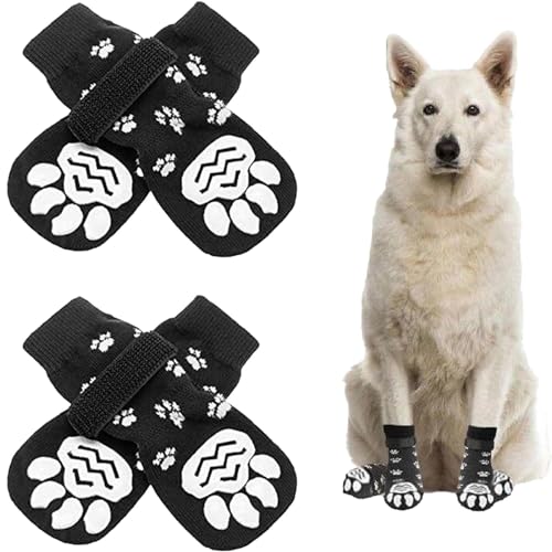 2 Paar Antirutschsocken Hund,Einem Weichen Haustierschutz,Hundesocken,Verbessern Sie Den Halt Ihres Hundes für Hunde,einstellbare Indoor-Hundegriff-Socken mit Riemen