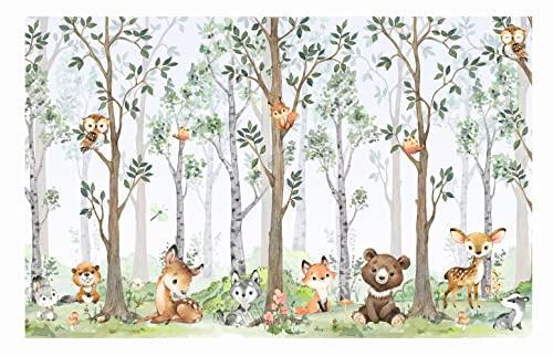 Waldtiere Fototapete - Tierfreunde im Wald - Foto Vliestapete Motiv Kinder Kinderzimmer Tapeten Tierfreunde im Wald, Vliestapete, Tapete nach Maß, Ihre Tapete nach Maß,