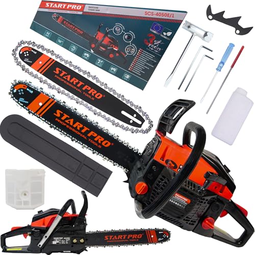 StartPro Benzin Kettensäge SCS-4050E/1, 2 Takt Benzinmotor 1900W Leistung, Schwertlänge 40,7 cm, Hubraum 52cm³, Kettengeschwindigkeit 9500 U/min, Automatische Kettenschmierung