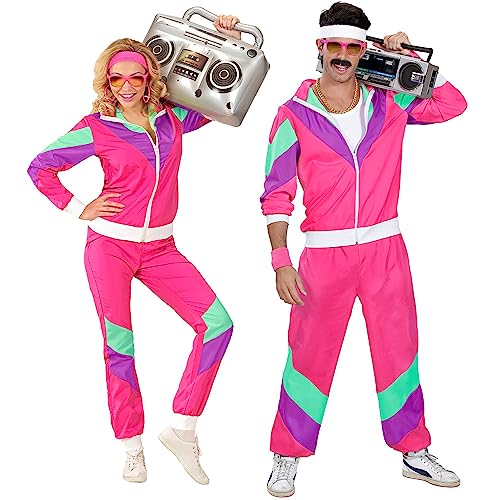 W WIDMANN MILANO Party Fashion - Kostüm Trainingsanzug, 80er Jahre Outfit, Jogginganzug, Bad Taste Outfit, Faschingskostüme, Rosa