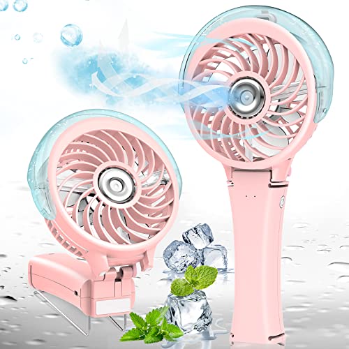 Dancial USB Misting Fan, 3 Geschwindigkeiten Handheld Fan faltbar mit 40ml Wassertank 3000mAh Akku Fan, Mini Fan USB Fan für Schlafzimmer Makeup Reisen Essential Desktop Kinder Büro Schlafsaal