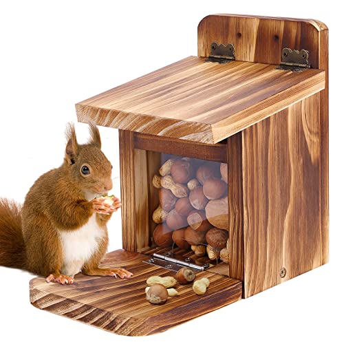 MIXXIDEA Eichhörnchen-Futterstation aus Holz, stabiles Eichhörnchen-Futterhaus mit Dicke 1,5 cm, kein Zusammenbau erforderlich, für Hinterhof, Außengarten, 1 Stück