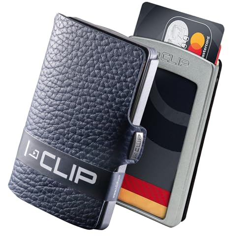 I-CLIP Original Mini Wallet mit Geldklammer - Slim Wallet - Leder Geldbörse - Premium Portemonnaie - Kartenetui - Pure Blau