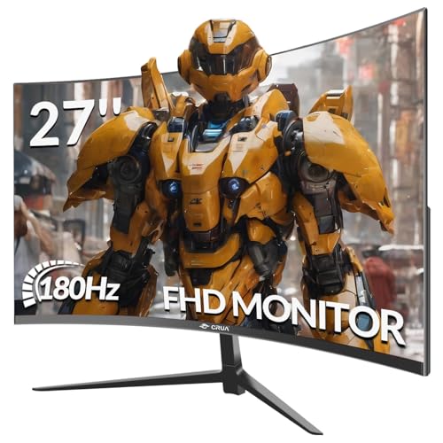 CRUA 27 Zoll Curved Gaming Monitor 165Hz/ 180Hz, PC Bildschirm Full HD 1080P, Rahmenloses 1800R Computerbildschirm mit FreeSync und Eye Care Technologie, unterstützt VESA