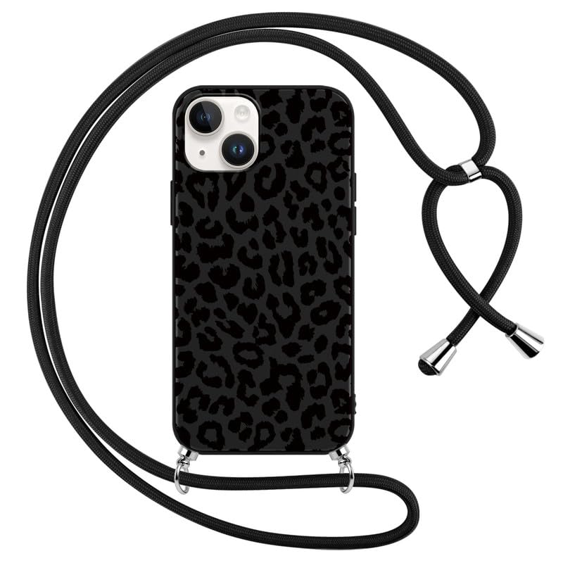Foonary Handykette Hülle mit Kette für Apple iPhone 14/Apple iPhone 13 6,1' Handyhülle, Leopard Design Band Necklace Case mit Kordel zum Umhängen Silikon Schutzhülle Cover Schnur für iPhone 14 13