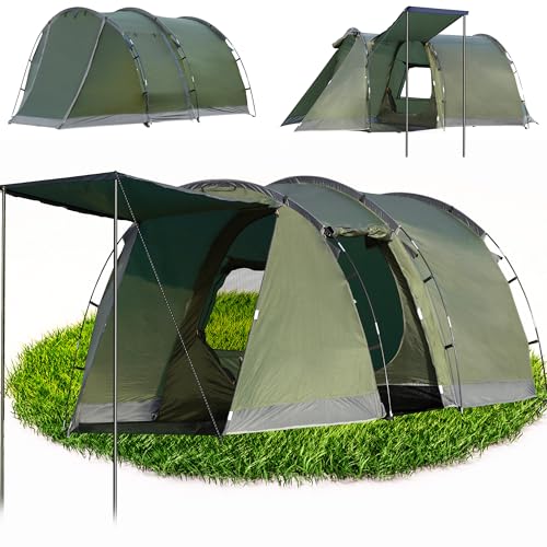 Camping Zelt 4 Personen Zelte 5000mm wasserdichte Tunnelzelt Familienzelt Gruppenzelt Vorzelt Sonnensegel Tipi-Zelt Groß Campingzelt mit Schlafkabine Glamping-Zelt mit abnehmbarem Zeltboden
