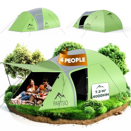 Camping Zelt mit Lobby Zelt 2-4 Personen Wasserdicht 4000mm Kuppelzelt Vorzelt Abnehmbarer für Trekking & Festival Familienzelt Camping Reise Trekking Garten Wohnraumvolumen: 7,2 m³