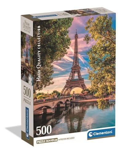 Clementoni Puzzle Collection - Along The Seine 500 Stücke, Compact Box - Puzzle für Erwachsene 14-99 Jahre, Geschenk für Mann und Frau, Paris, Made in Italy, 35598