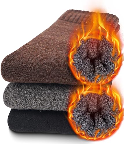 FORVEVO 60% Wollsocken Herren 3 Paar,Thermosocken Herren,Warme Wintersocken,Atmungsaktives Wandersocken für Wandern,Kalte Wintertage,Freizeit,Zuhause,Sports(Mehrfarbig02,M)