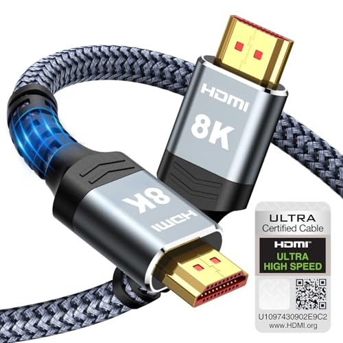 SNOWKIDS HDMI 2.1 Kabel 2meter Zertifiziertes, HDMI Kabel 10K 8K 48Gbps Highspeed 8K 60Hz 4K 120Hz DTS:X,HDCP 2.3,HDR 10,eARC, Kompatibel mit PS5 HDTV