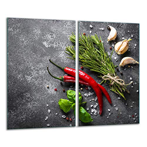 TMK | Herdabdeckplatten 2 Teilig 2x30x52 cm Ceranfeldabdeckung Küche Elektroherd Induktion Herdschutz Spritzschutz Glasplatte Schneidebrett Gewürze