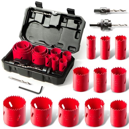 HYCHIKA Bimetall Lochsäge Set, 17tlg Lochbohrer Ø20mm-68mm, Maximale Schnitttiefe 40mm, Ideal zum Bohren von Weichmetall, Holz, PVC Platte und Kunststoffplatte