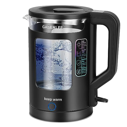 GABERLEE Wasserkocher, 1,7 Liter, 3000W Elektrischer Wasserkocher mit Warmhaltefunktion, LED-Beleuchtung, Abschaltung und Trockengehschutz, Netzfilter, 100% BPA Frei, Schwarz